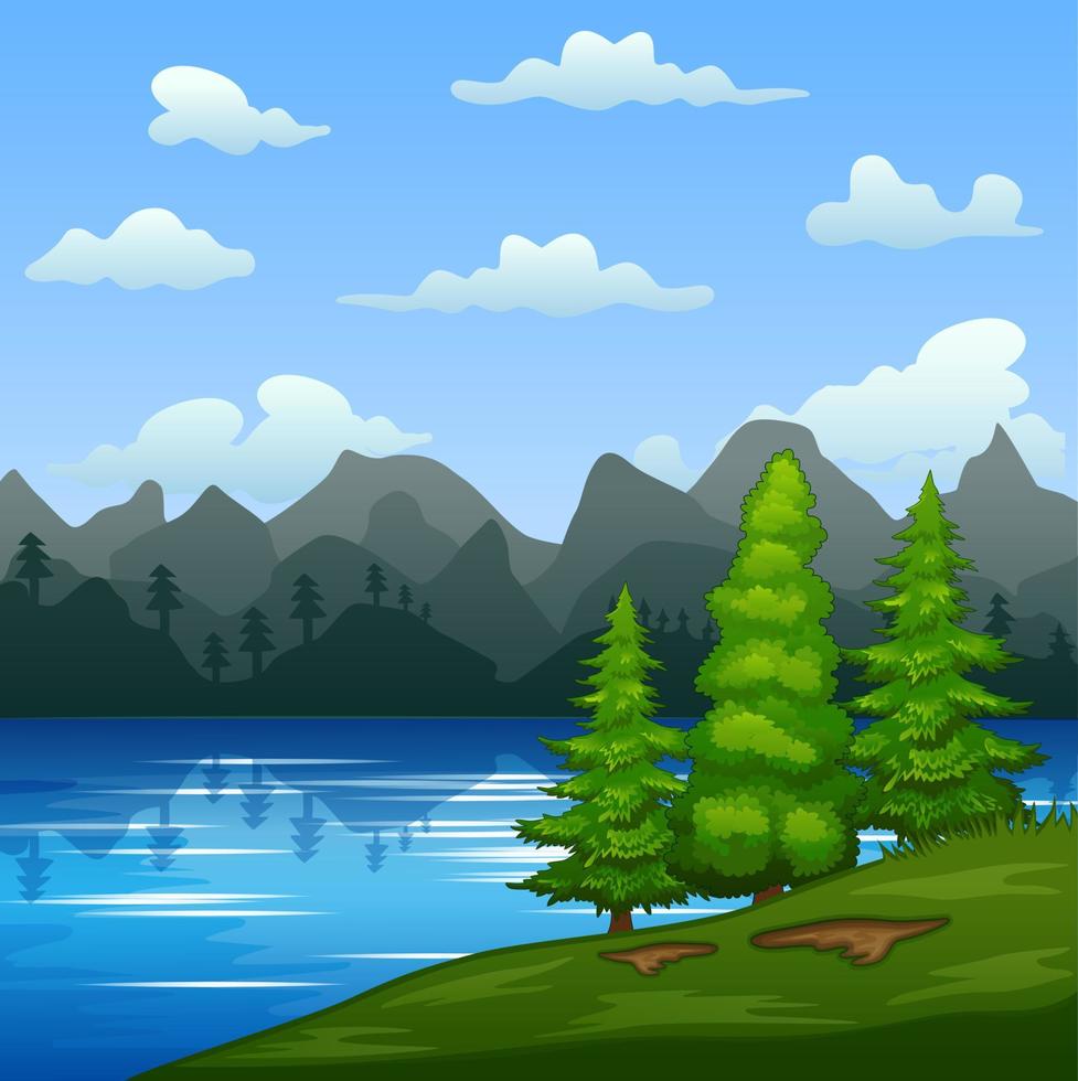 ilustración de paisaje verde junto al río vector