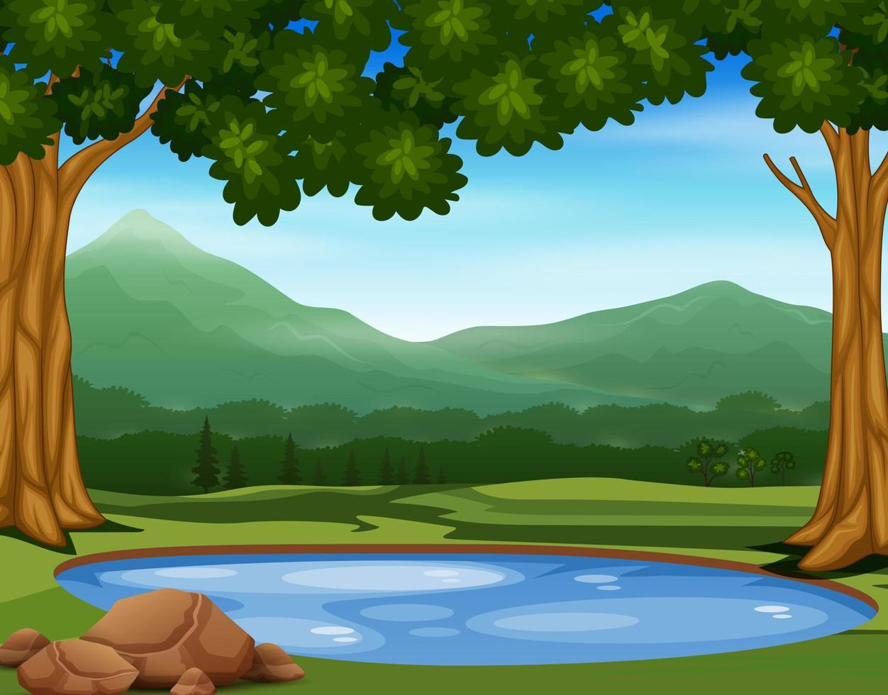 Background scene with small pond at nature vector