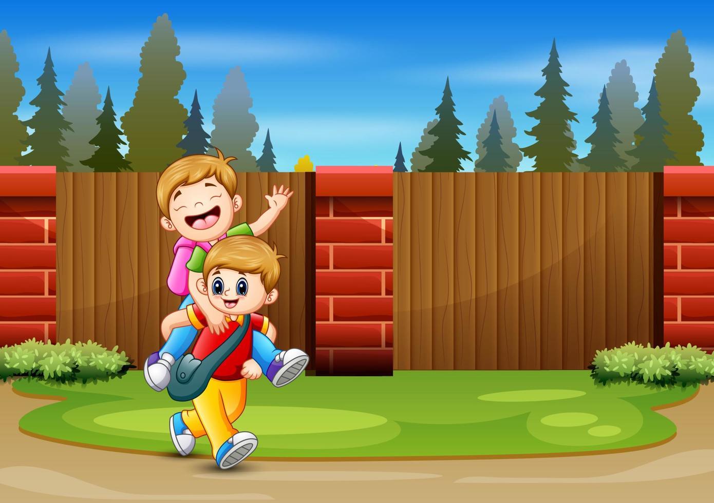 Happy boys going home after school vector