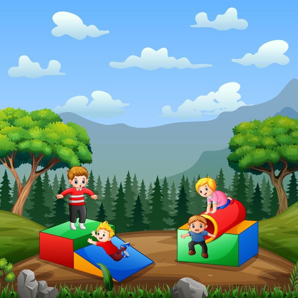 Happy kids playing in the playground vector