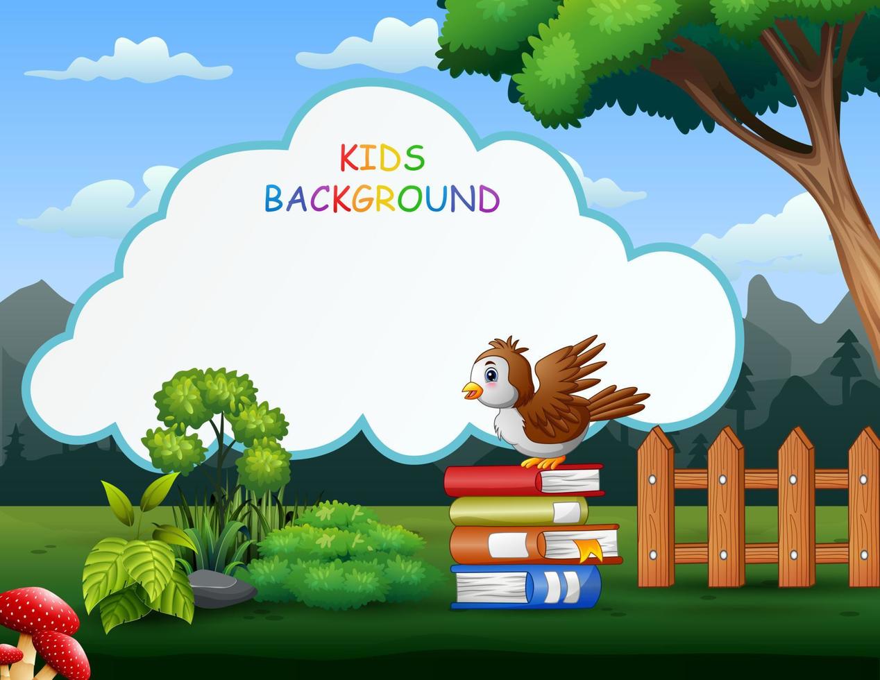 Kids background with a bird on pile of books vector