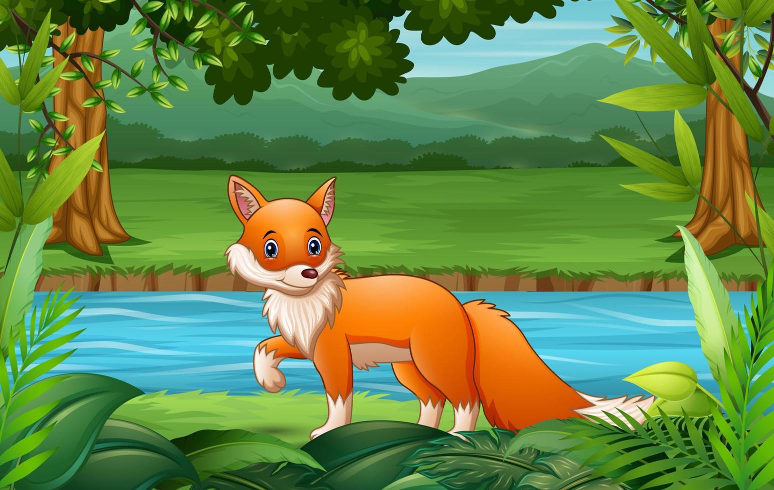 Fox cartoon living in the jungle vector