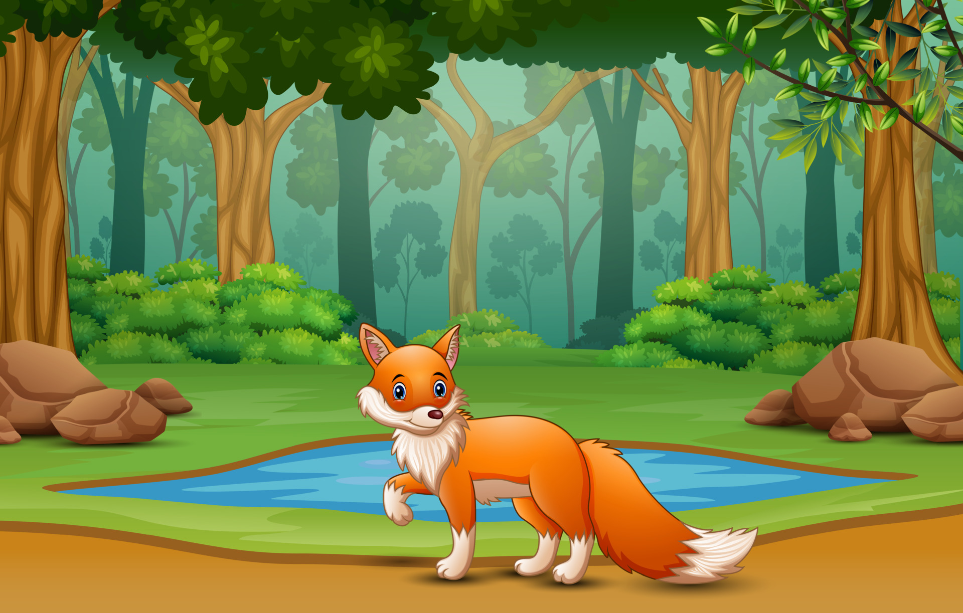 Fox cartoon walking in the nature 6132952 Vector Art at Vecteezy