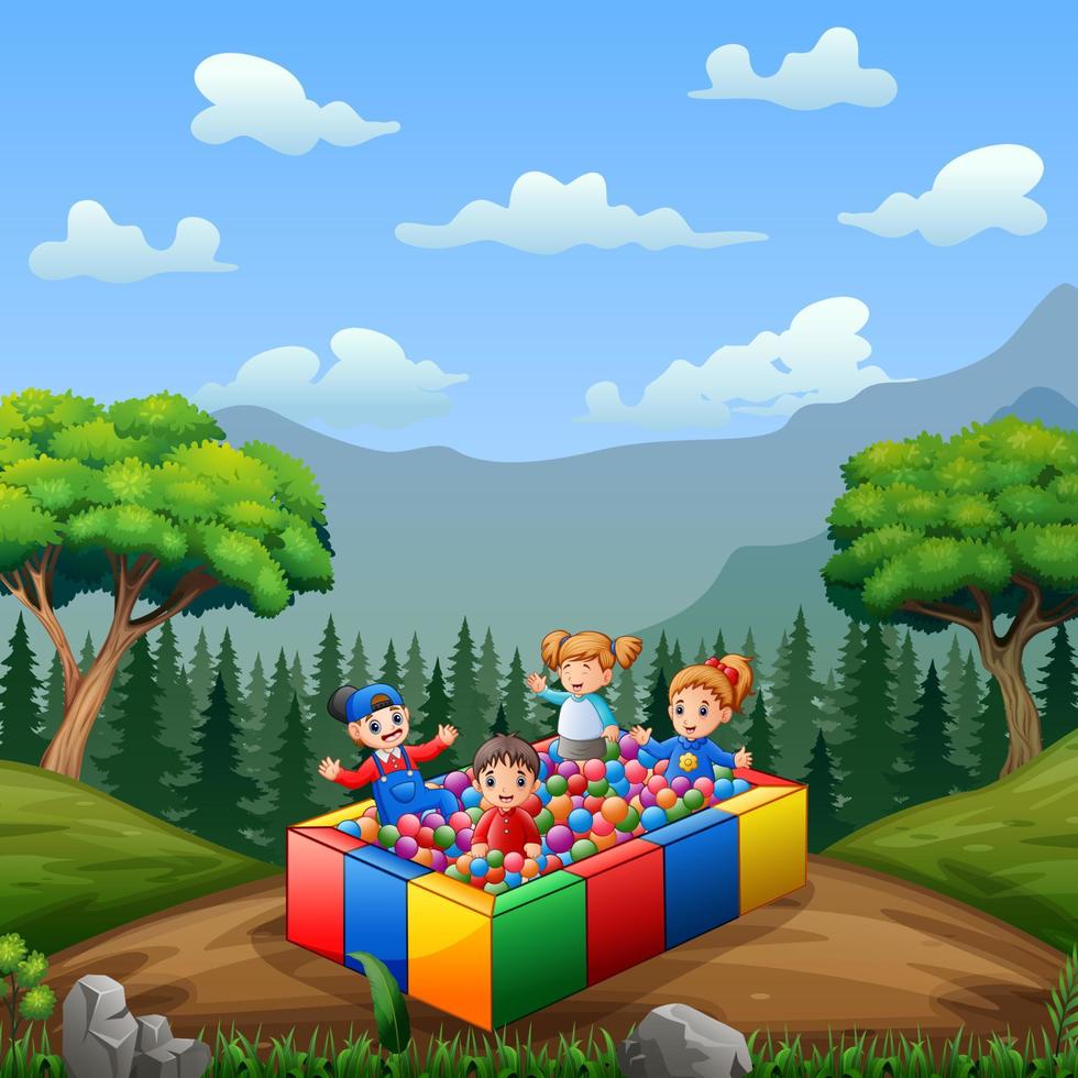 Cute little children playing on balls pool having fun together vector