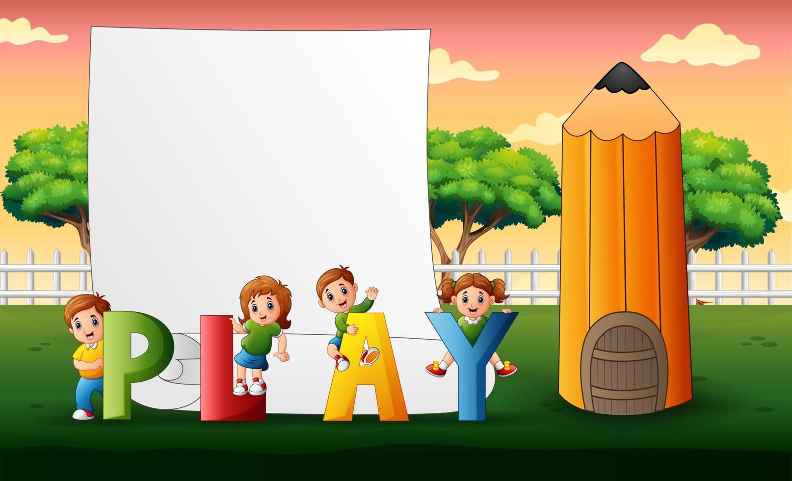 Children with play text in the nature vector