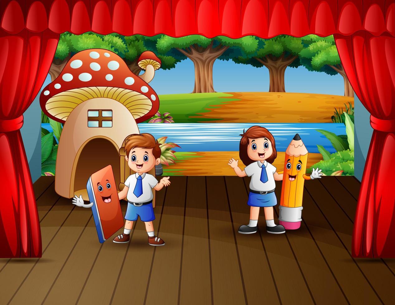 School children performing on the stage vector