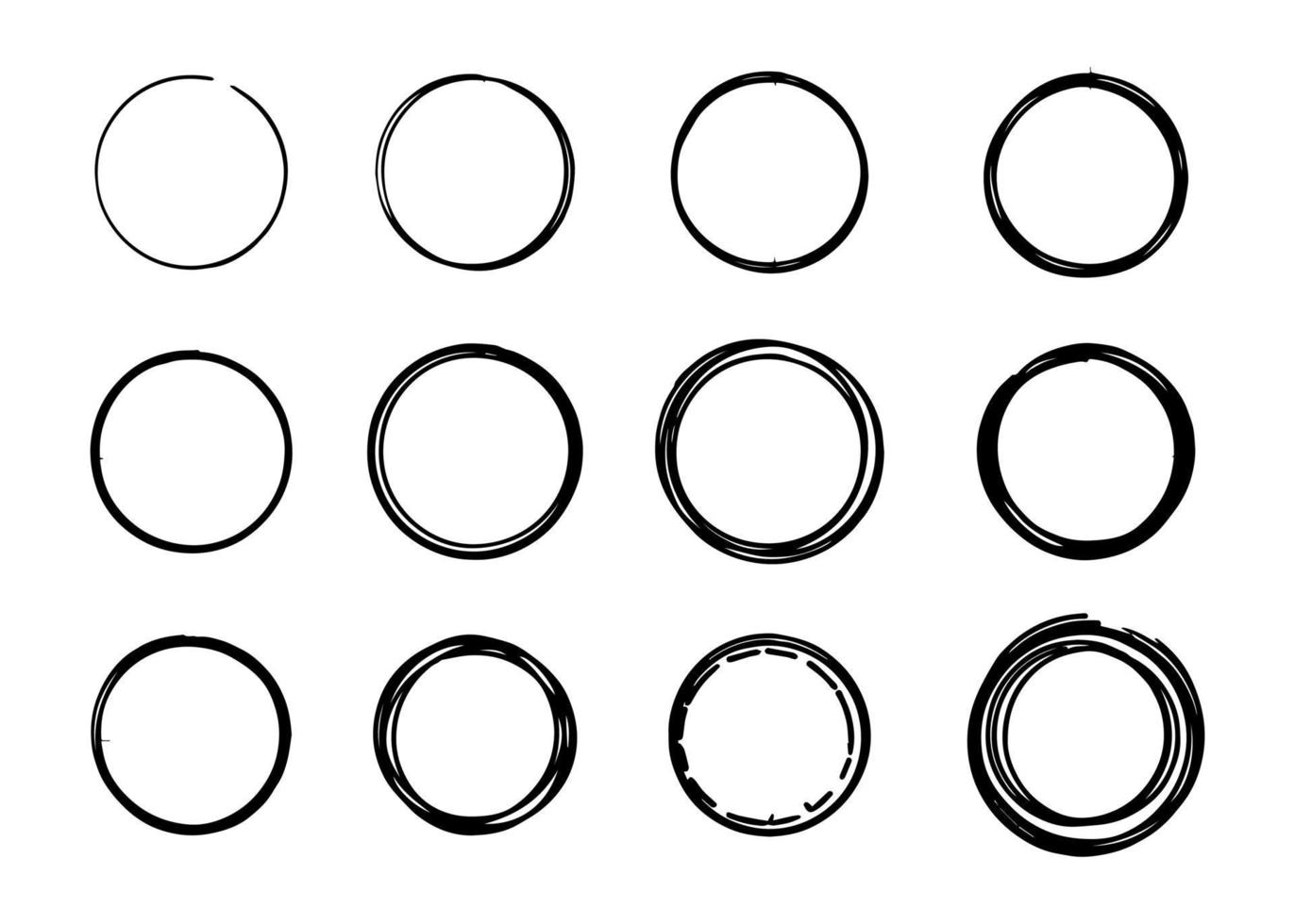 conjunto de boceto de línea de círculo de garabato vectorial dibujado a mano aislado sobre fondo blanco. vector