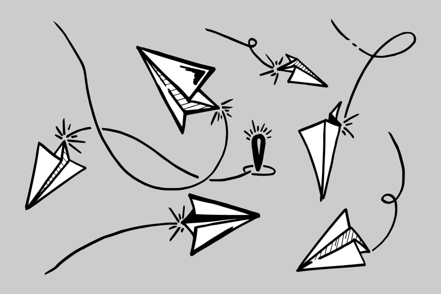 Set of doodle paper plane icon. Hand draw paper airplane. Vector Illustration.