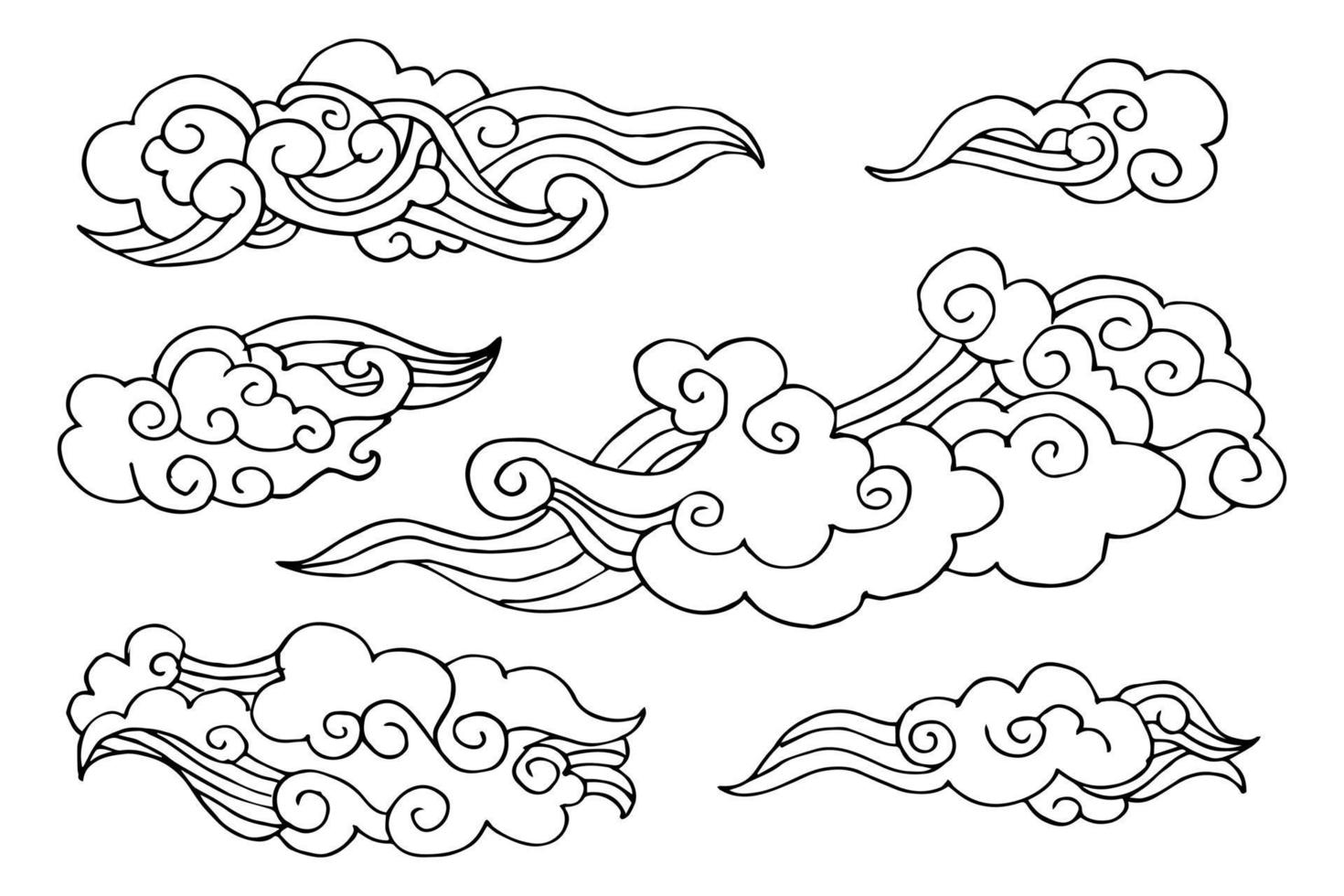 Collection of black clouds in Chinese style. Vector illustration.