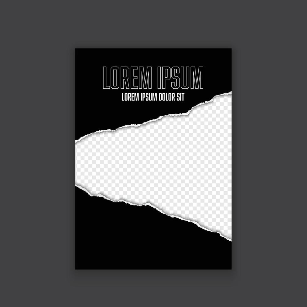 Vector frame torn a half of black paper template for book cover, poster or flyer.