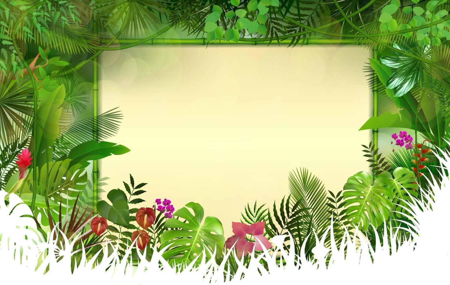 fondo tropical con marco floral rectangular en concepto bamboo.vector vector