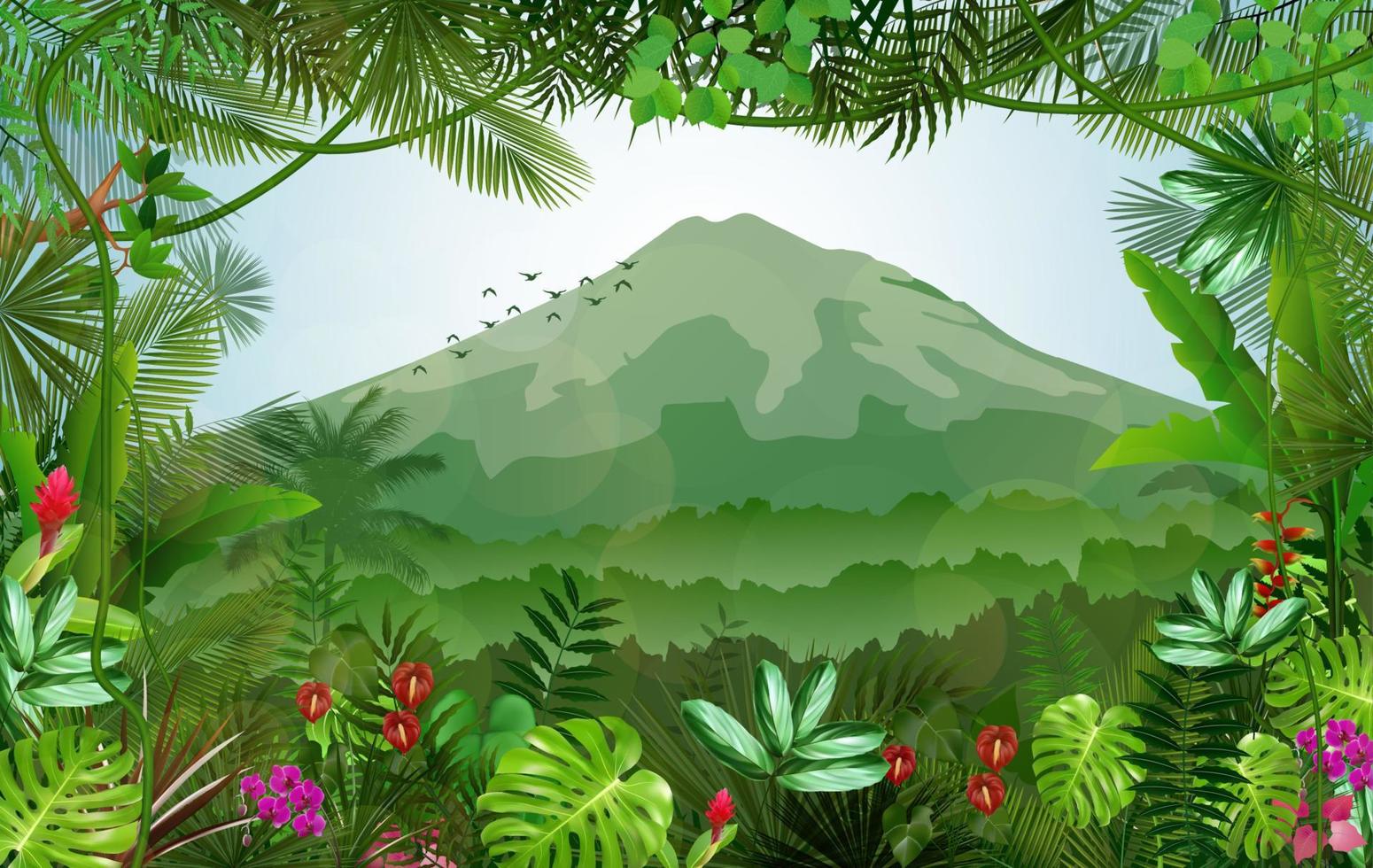 paisaje de montañas de fondo tropical vector