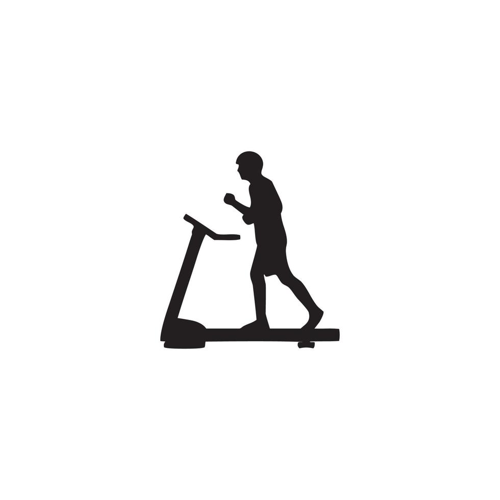 hombre corriendo en la cinta de correr en el icono del gimnasio, silueta vector