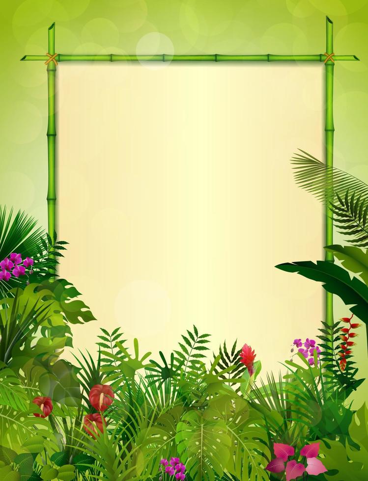 fondo tropical con marco floral rectangular en concepto de bambú vector