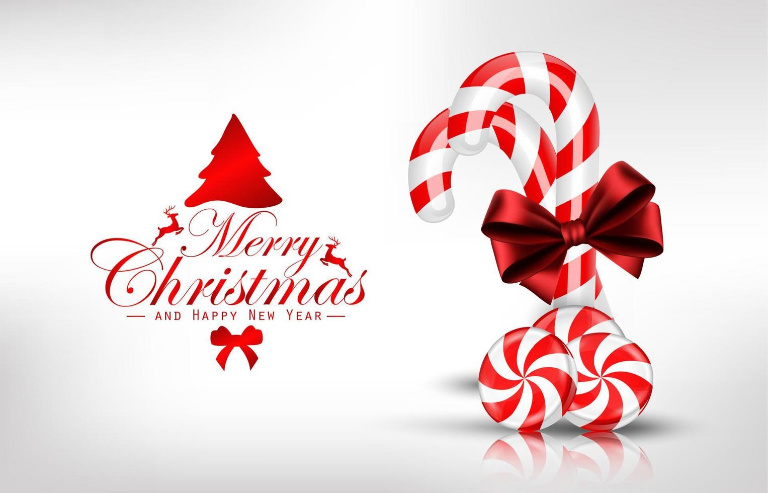 Christmas background with lollipop, candy cane and ribbon vector