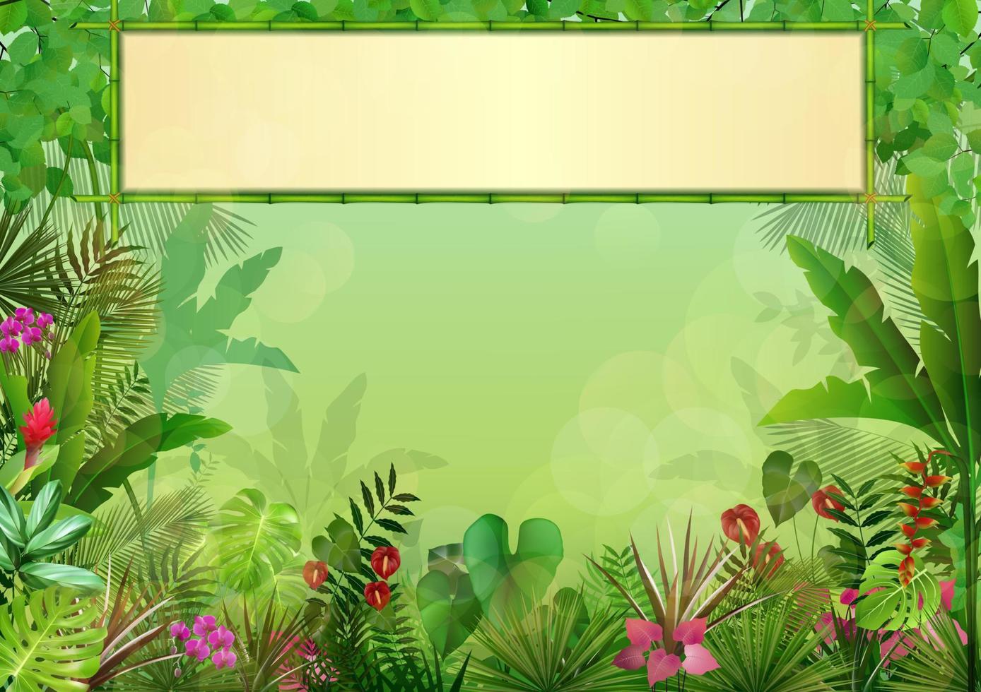 fondo tropical con marco floral rectangular en concepto de bambú vector