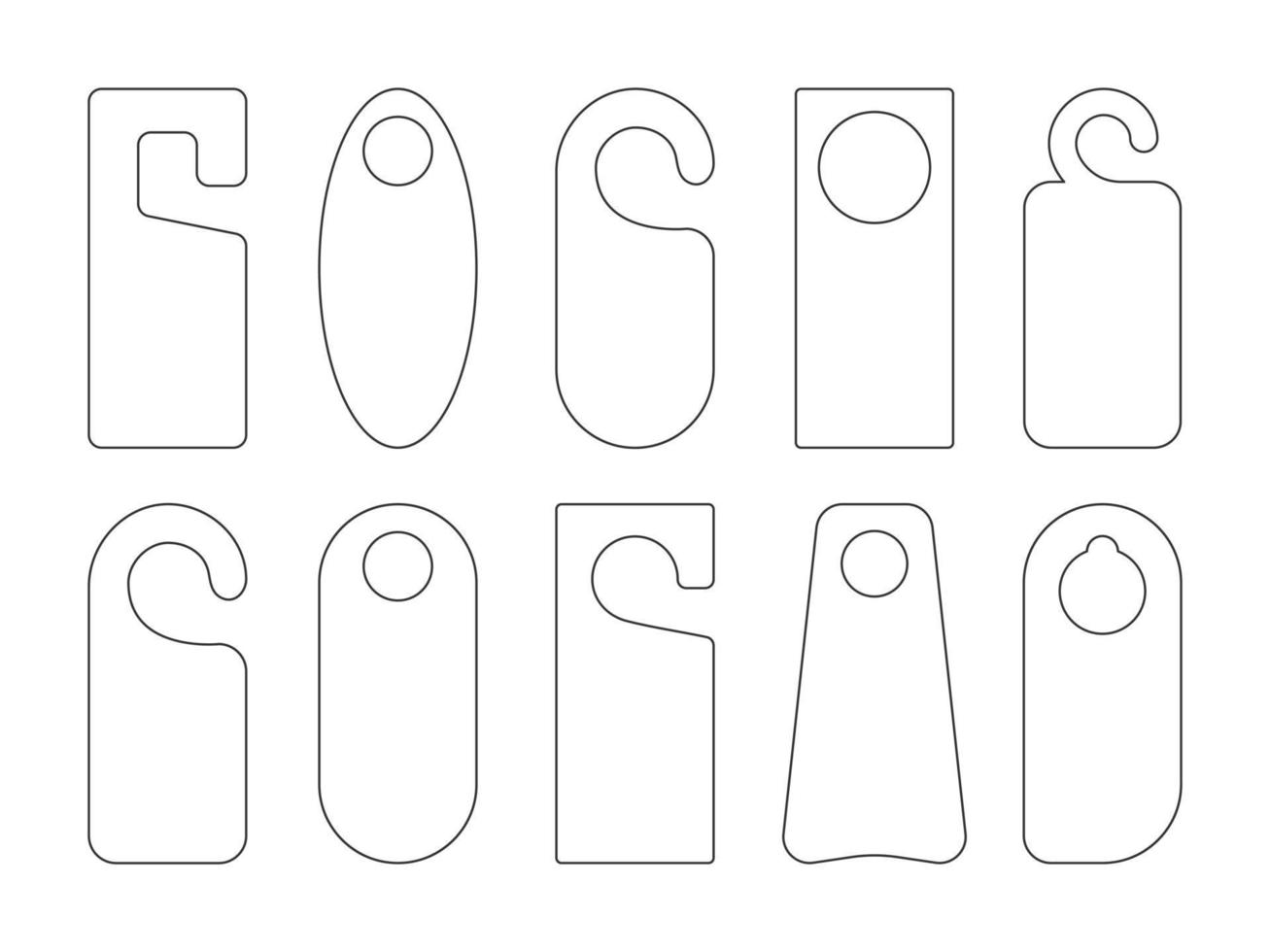 Hotel door hanger tags outline template icon signs set flat style design vector illustration.