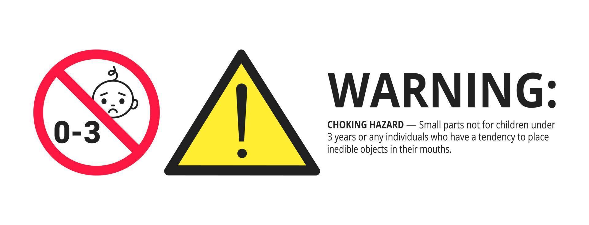 Choking warning hazard forbidden sign sticker not suitable for children under 3 years vector