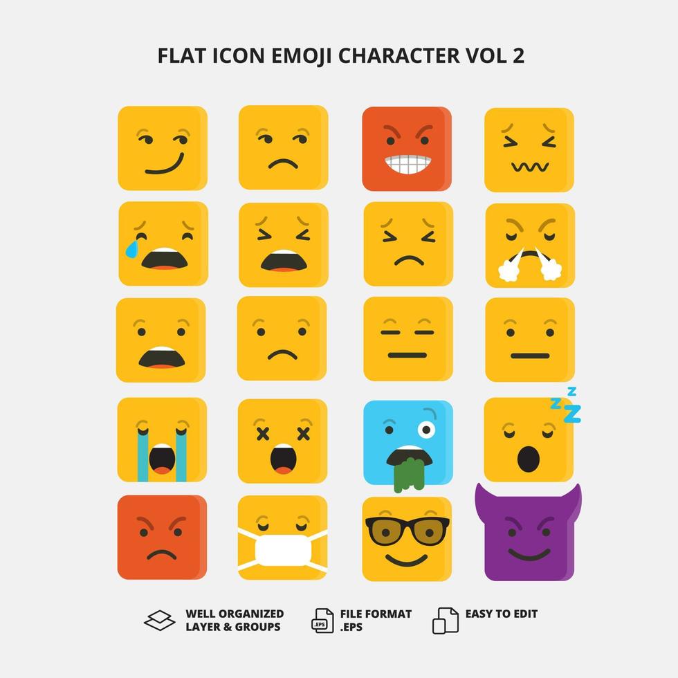 icono plano emoji personaje vol 2 vector