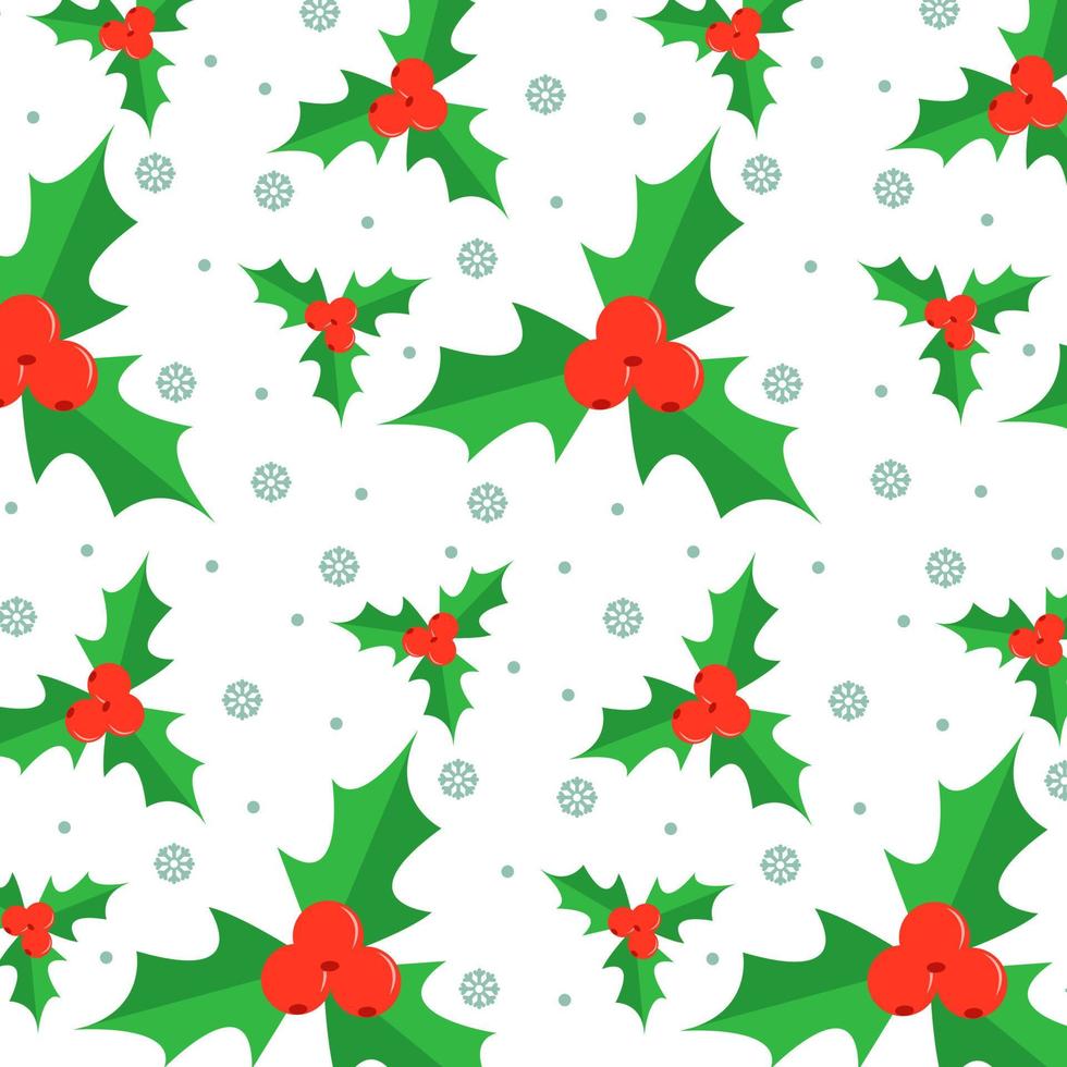 seamless, patrón de navidad, con, bayas rojas, y, copos de nieve vector
