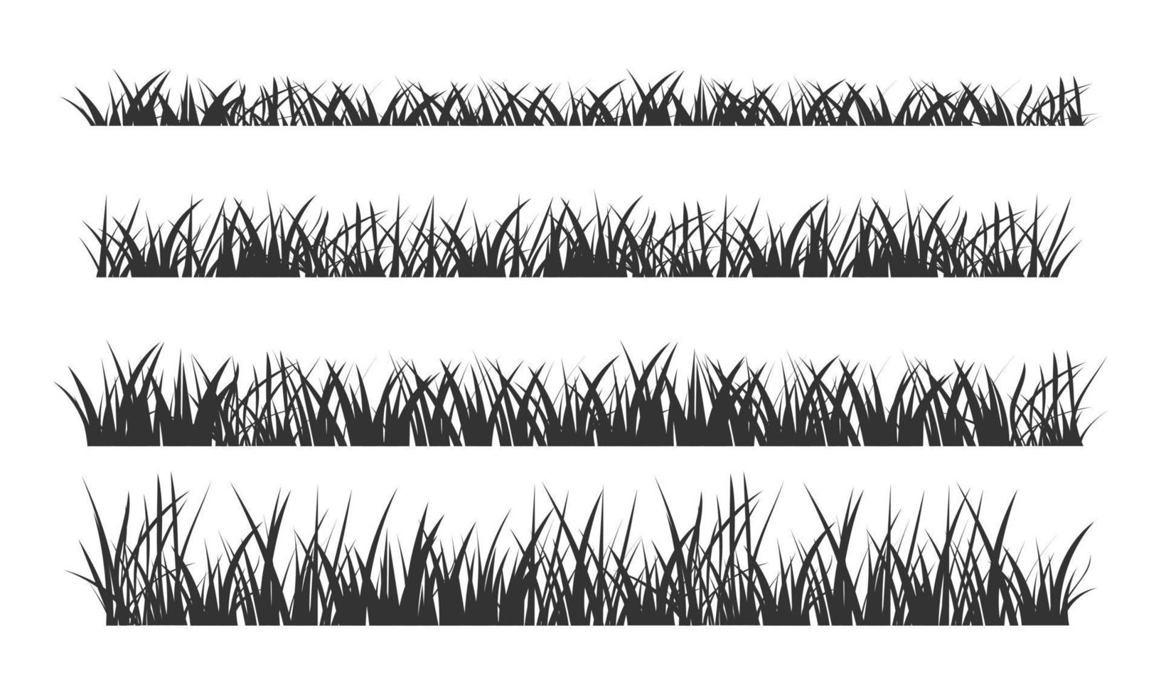 Black silhouettes of grassland lawn field border flat style design vector illustration set.