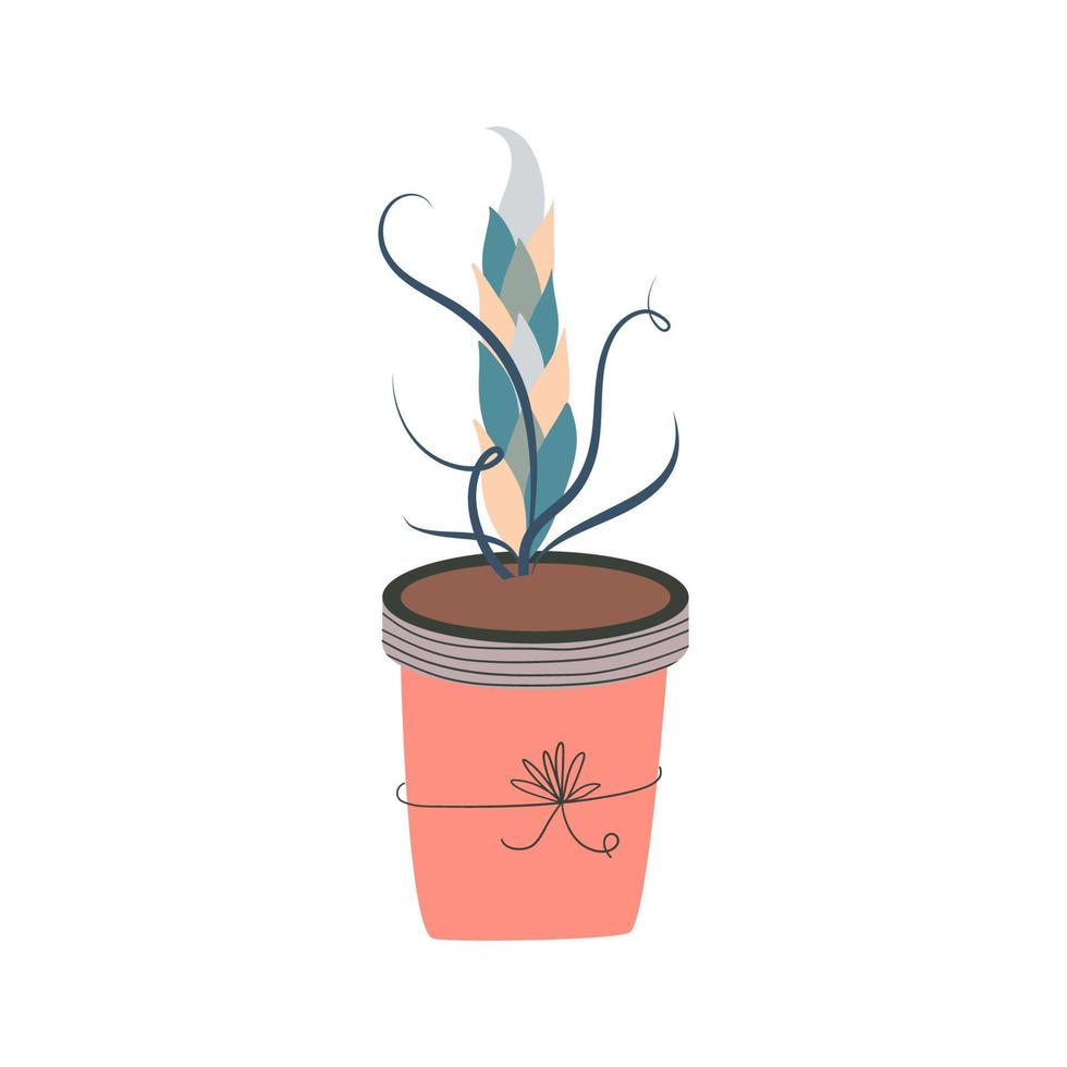 Flower pot for home garden and hobby. Plant with leaves in the ground for watering and care. Flat vector illustration