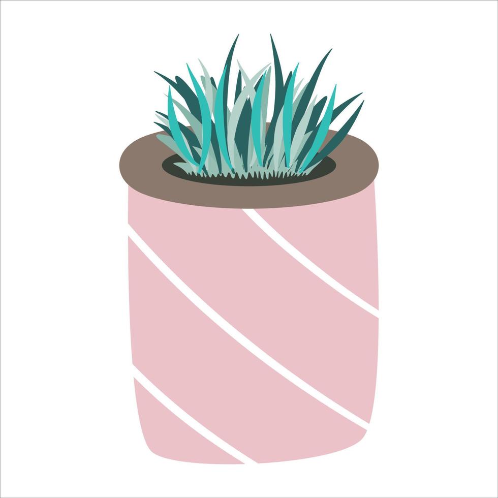 Flower pot for home garden and hobby. Plant with leaves in the ground for watering and care. Flat vector illustration.