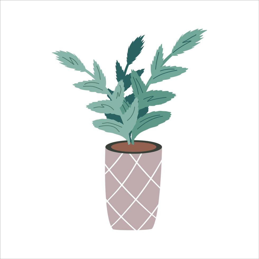 Flower pot for home garden and hobby. Plant with leaves in the ground for watering and care. Flat vector illustration