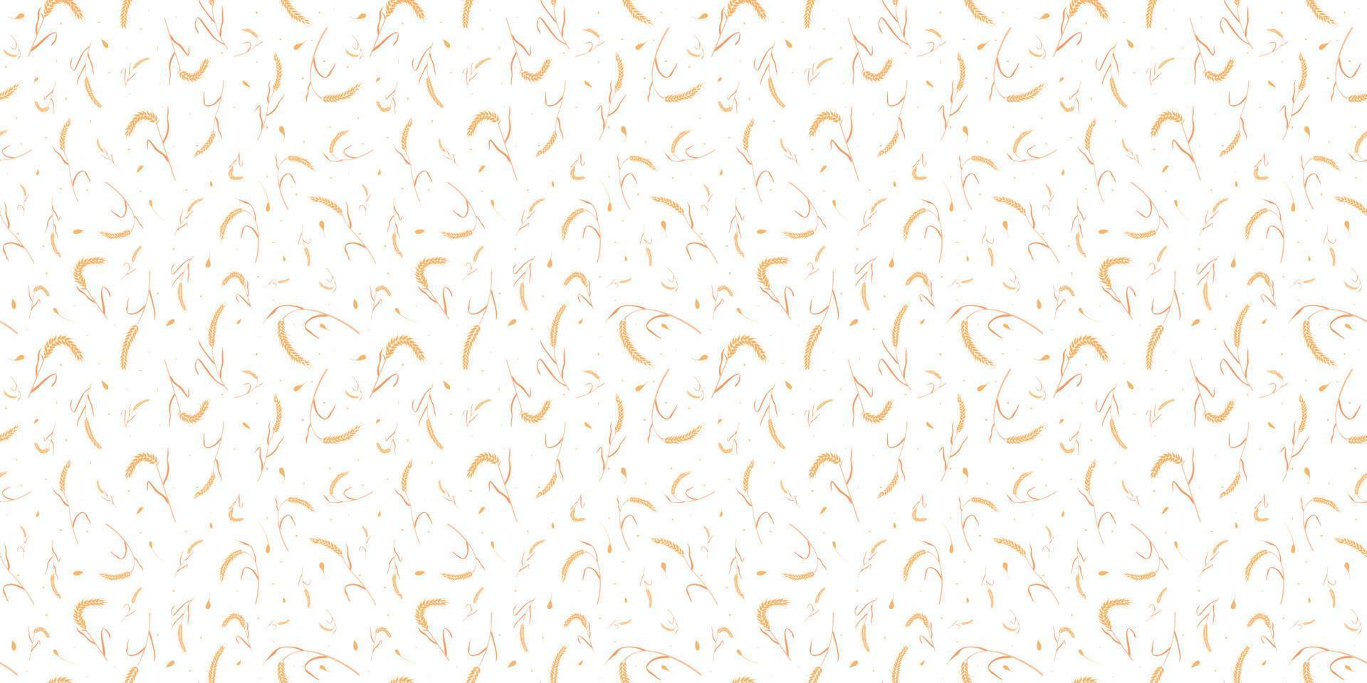 Seamless pattern with whole grain seeds organic, natural ears isolated on white background. vector