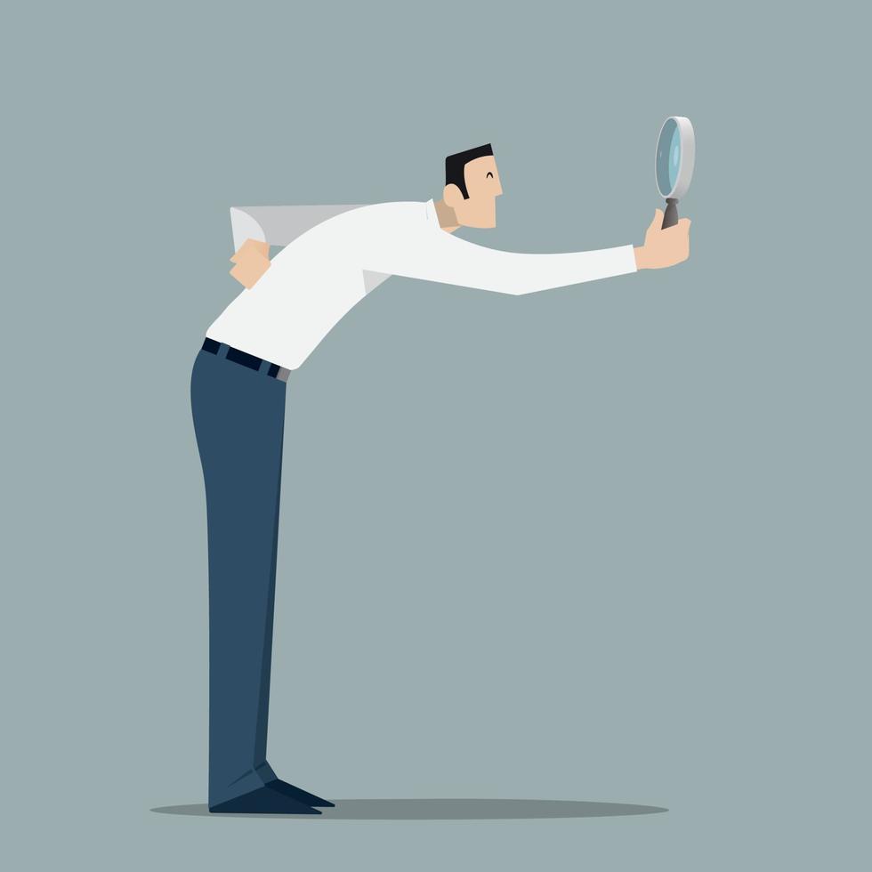 Side view of man with magnifying glass. vector