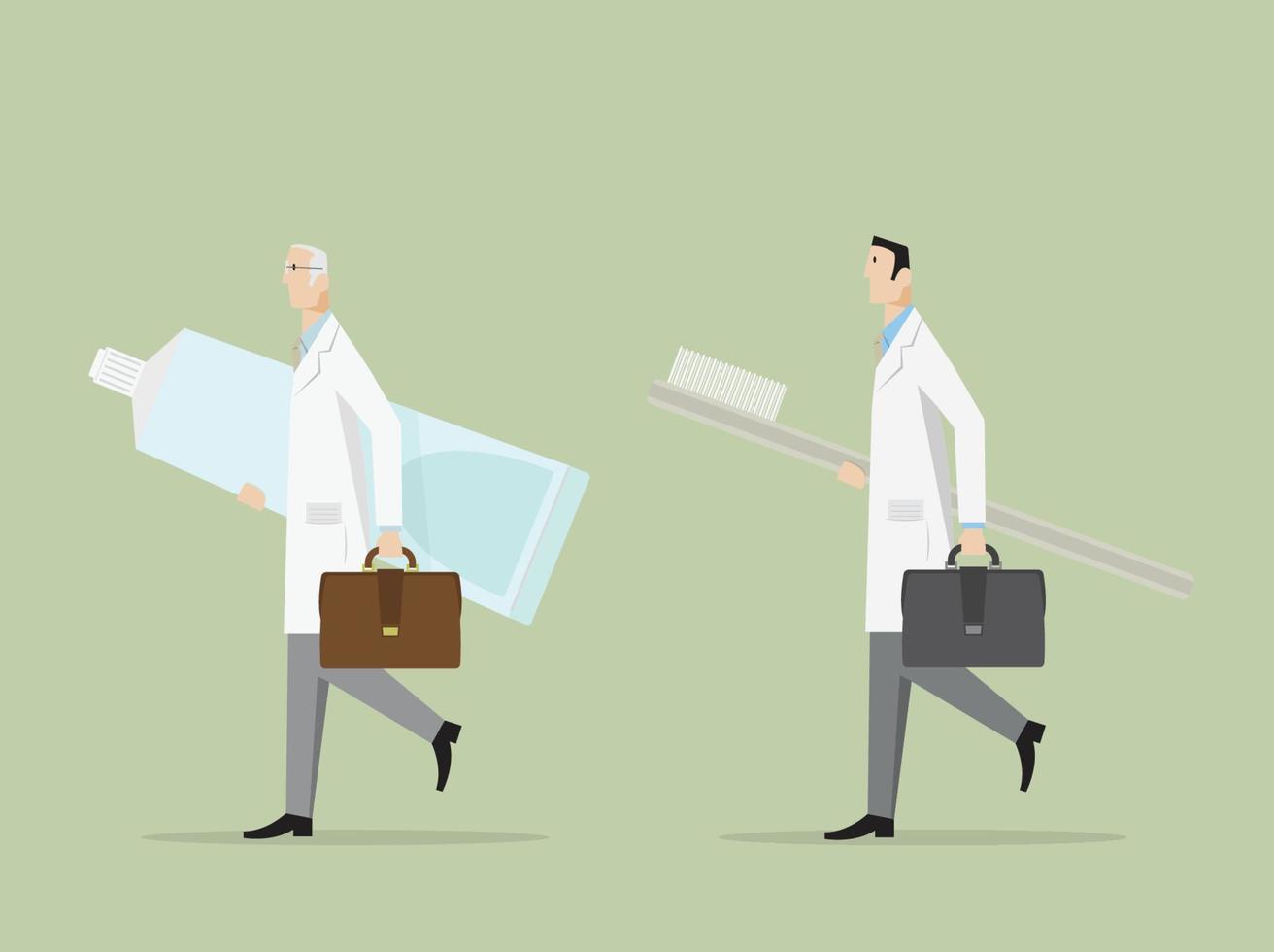 Doctors carrying toothpaste and toothbrush. vector