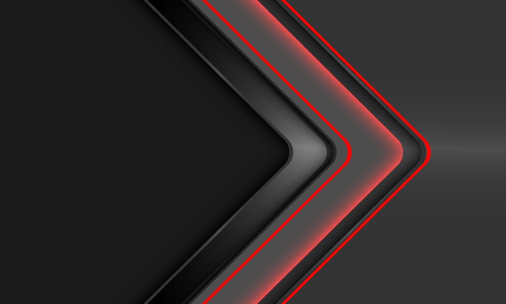 Abstract red neon light arrow direction geometric on grey metallic blank space design modern futuristic background vector