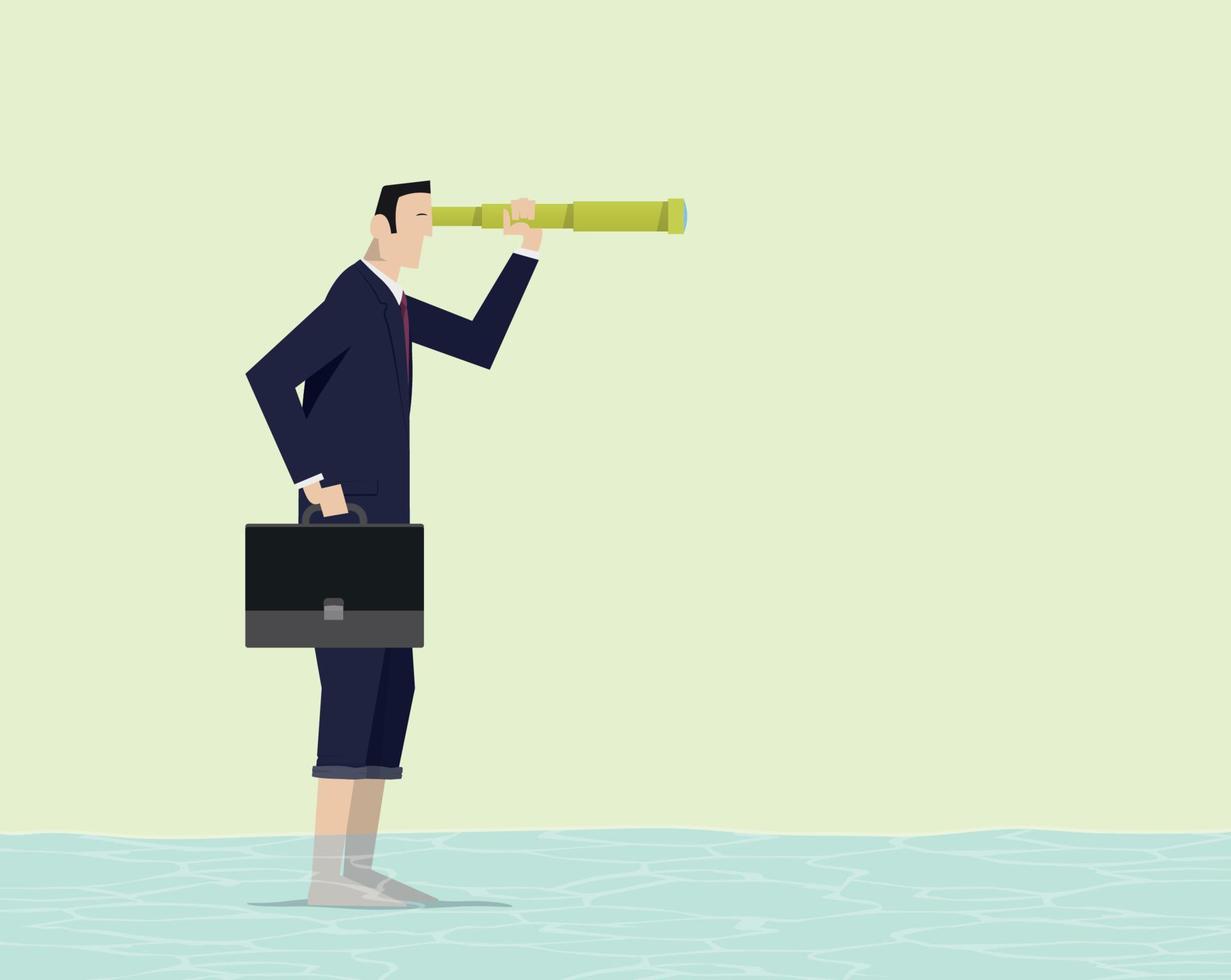 Businessman with his feet in the water looking to the future. vector