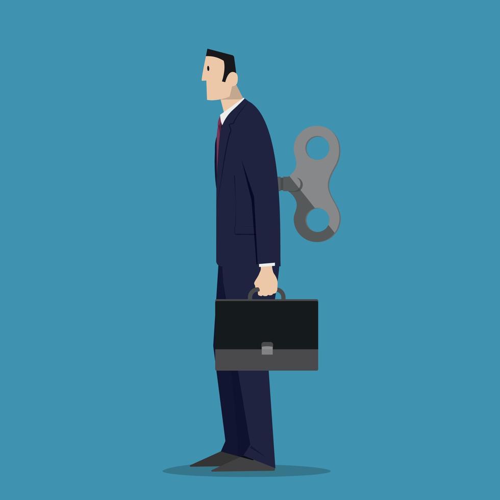 Businessman With A Wind Up Key In His Back. vector
