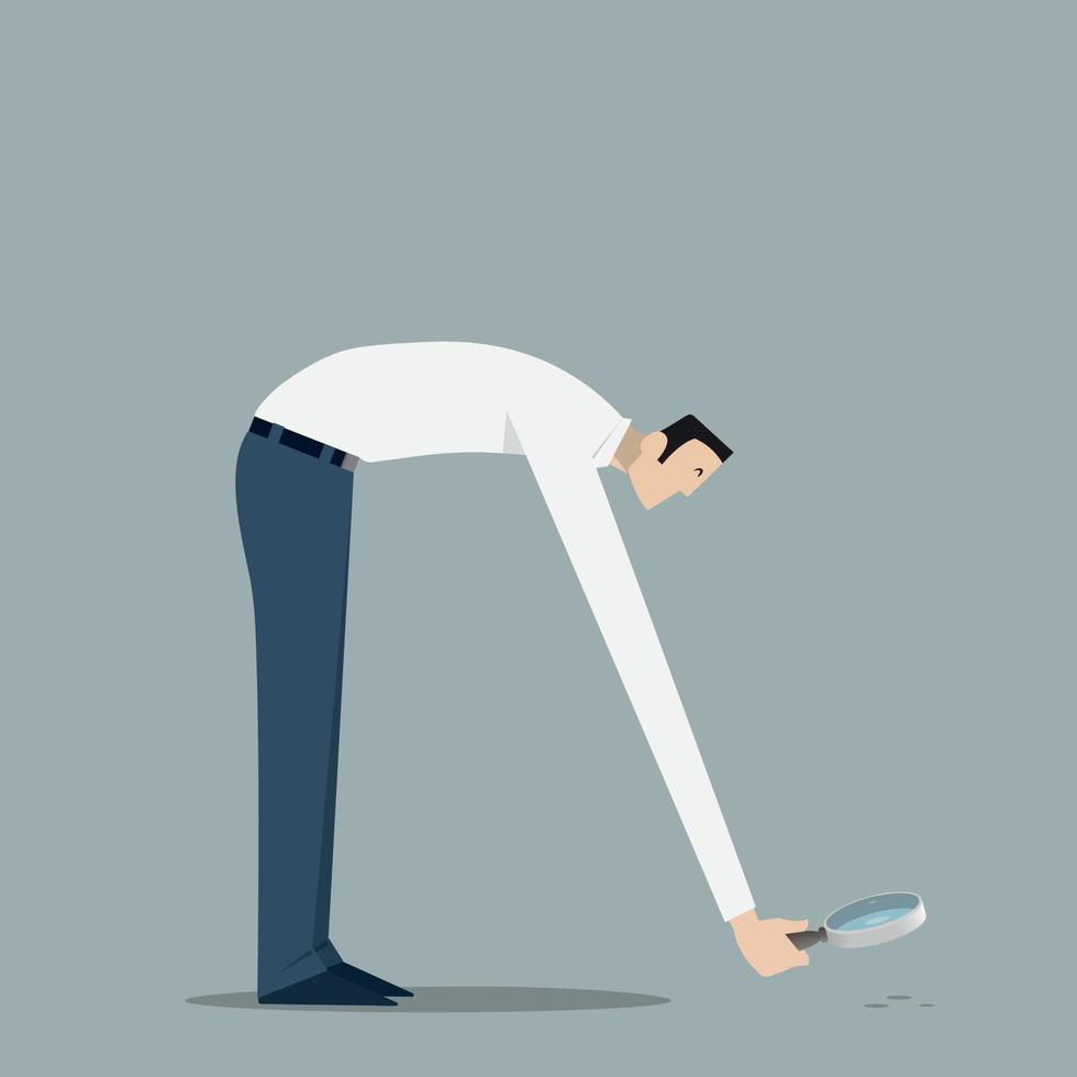 Side view of man with magnifying glass. vector