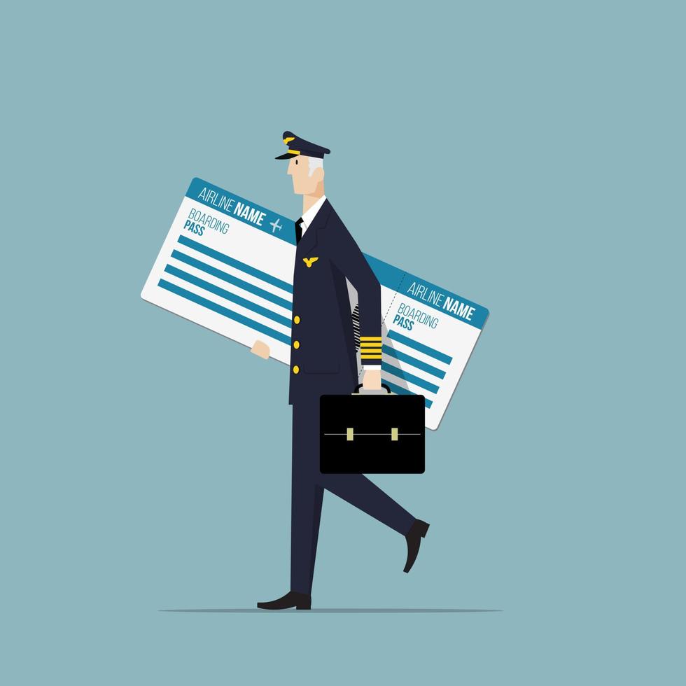 Aircraft Captain Carrying a Big Boarding Pass. vector