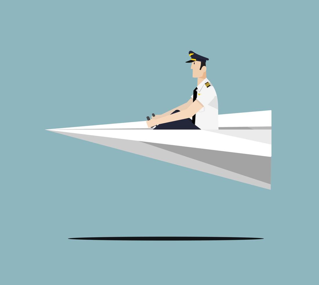 Pilot driving paper airplane. vector