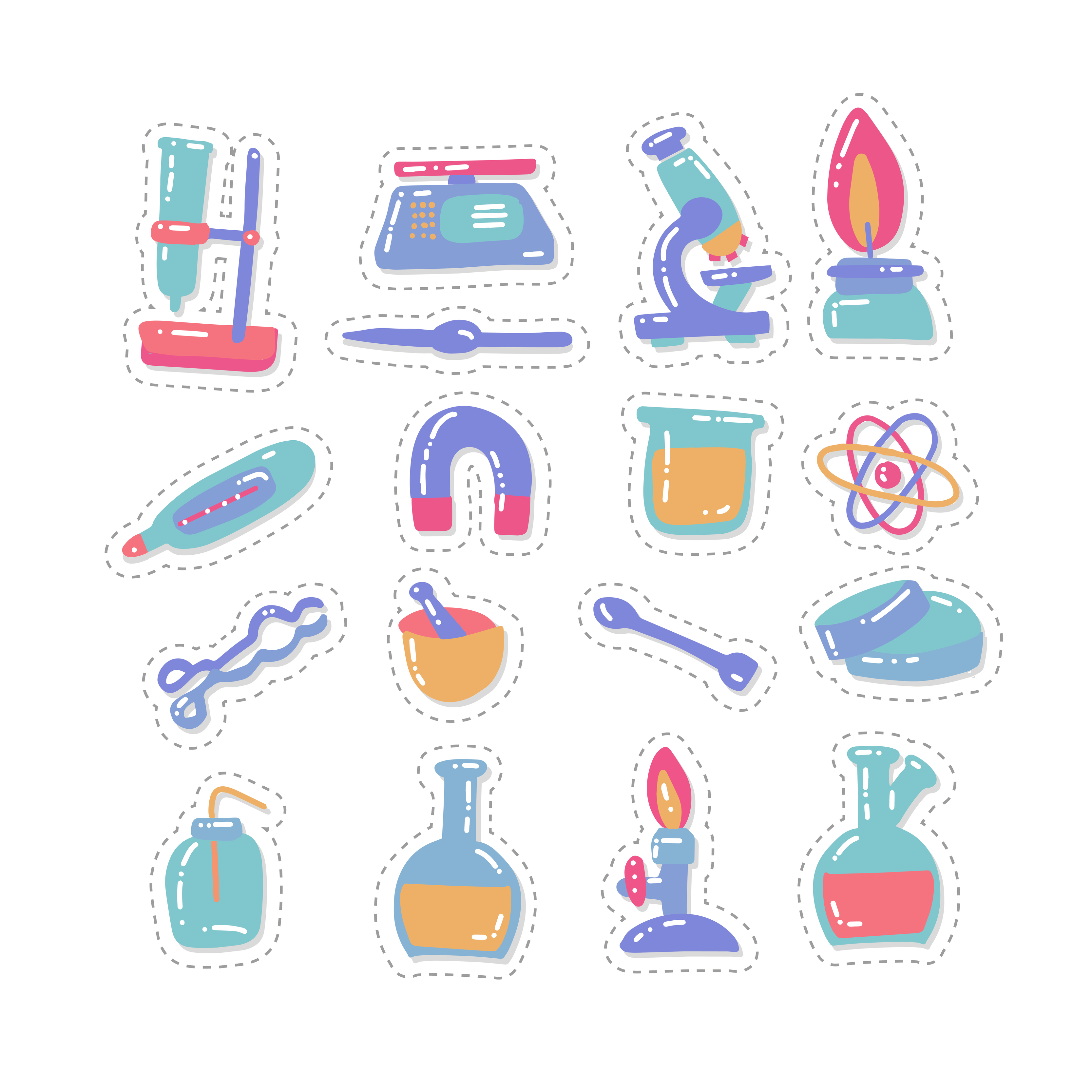 Set stickers of laboratory equipment in flat color cartoon style. Hand drawn childish chemistry and science icons set. Elements, tools, test-tube. Reactions research, education, medical stuff 6135005 Vector Art at Vecteezy Set stickers of laboratory equipment in flat color cartoon style. Hand drawn childish chemistry and science icons set. Elements, tools, test-tube. Reactions research, education, medical stuff 6135005 Vector Art at Vecteezy
