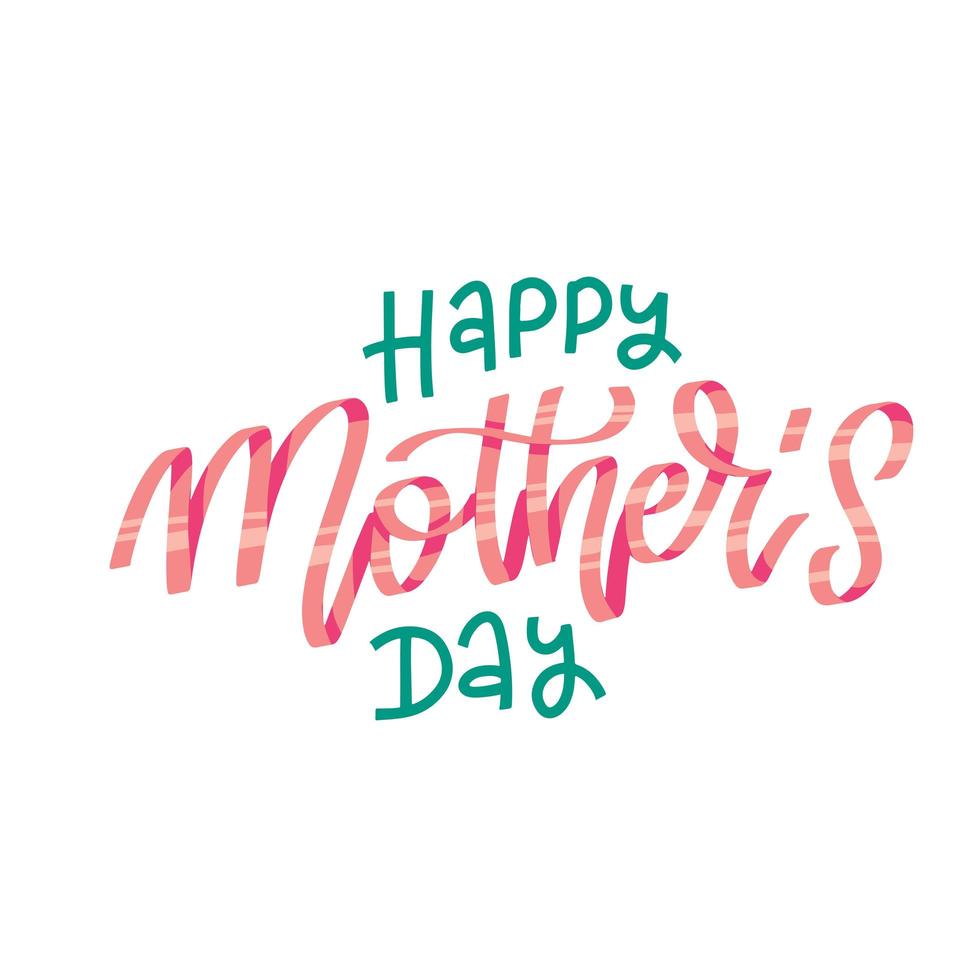 Happy Mother day - isolated lettreing quote with letters written by pink ribbon. Vector hand drawn illustration.