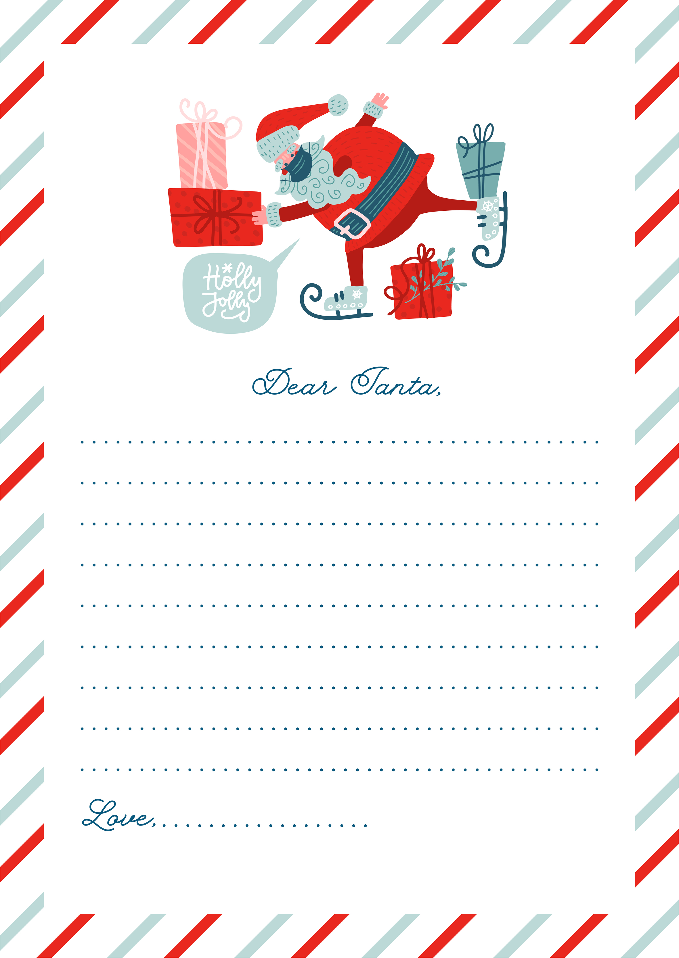 Funny Letter to Santa Claus. Vector template. Beautiful flat illustration  with flat character Santa Claus with gift boxes. Hand drawn design..  6135722 Vector Art at Vecteezy