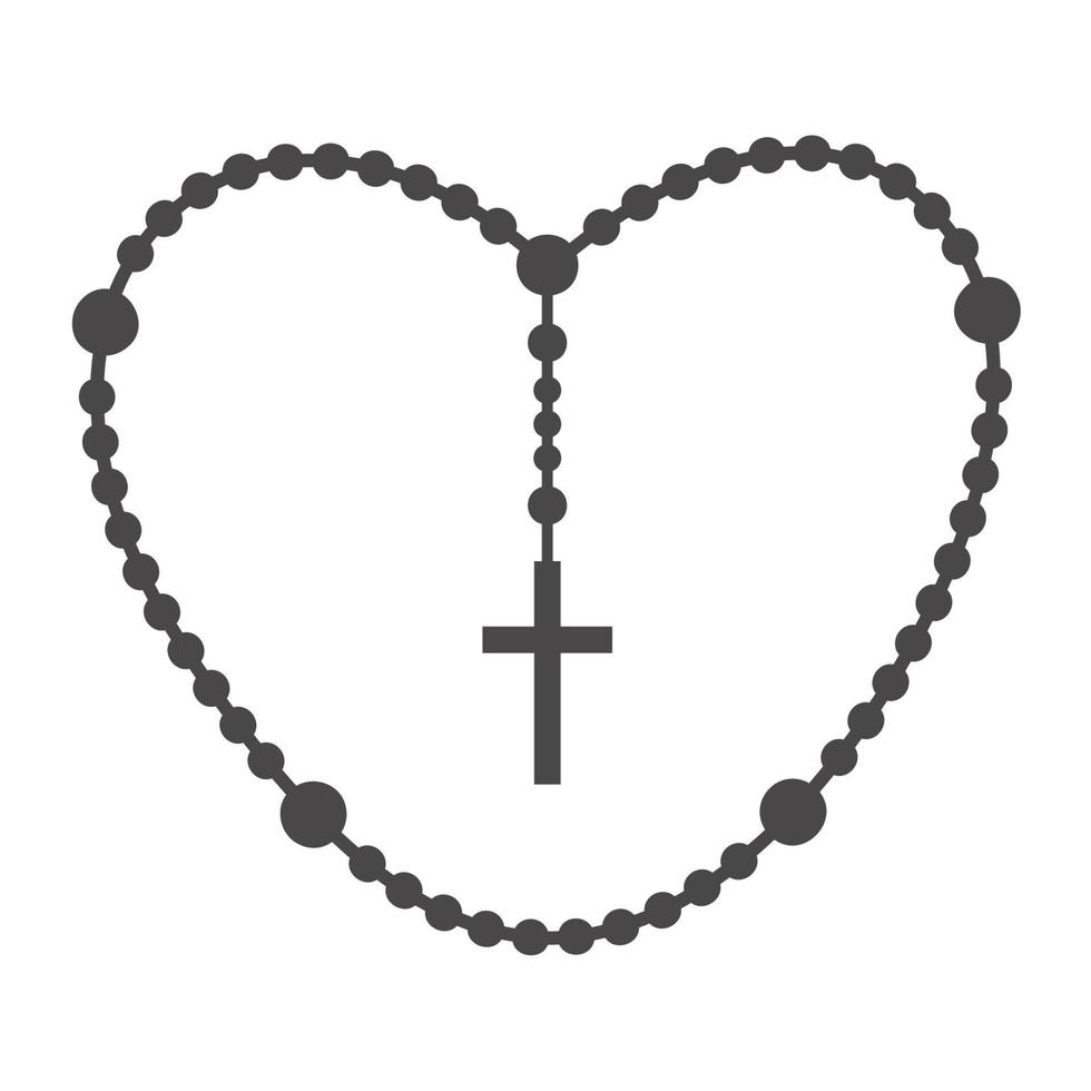 silueta de cuentas de rosario. joyas de oración para la meditación. Coronilla católica con cruz. símbolo de la religión. ilustración vectorial. vector