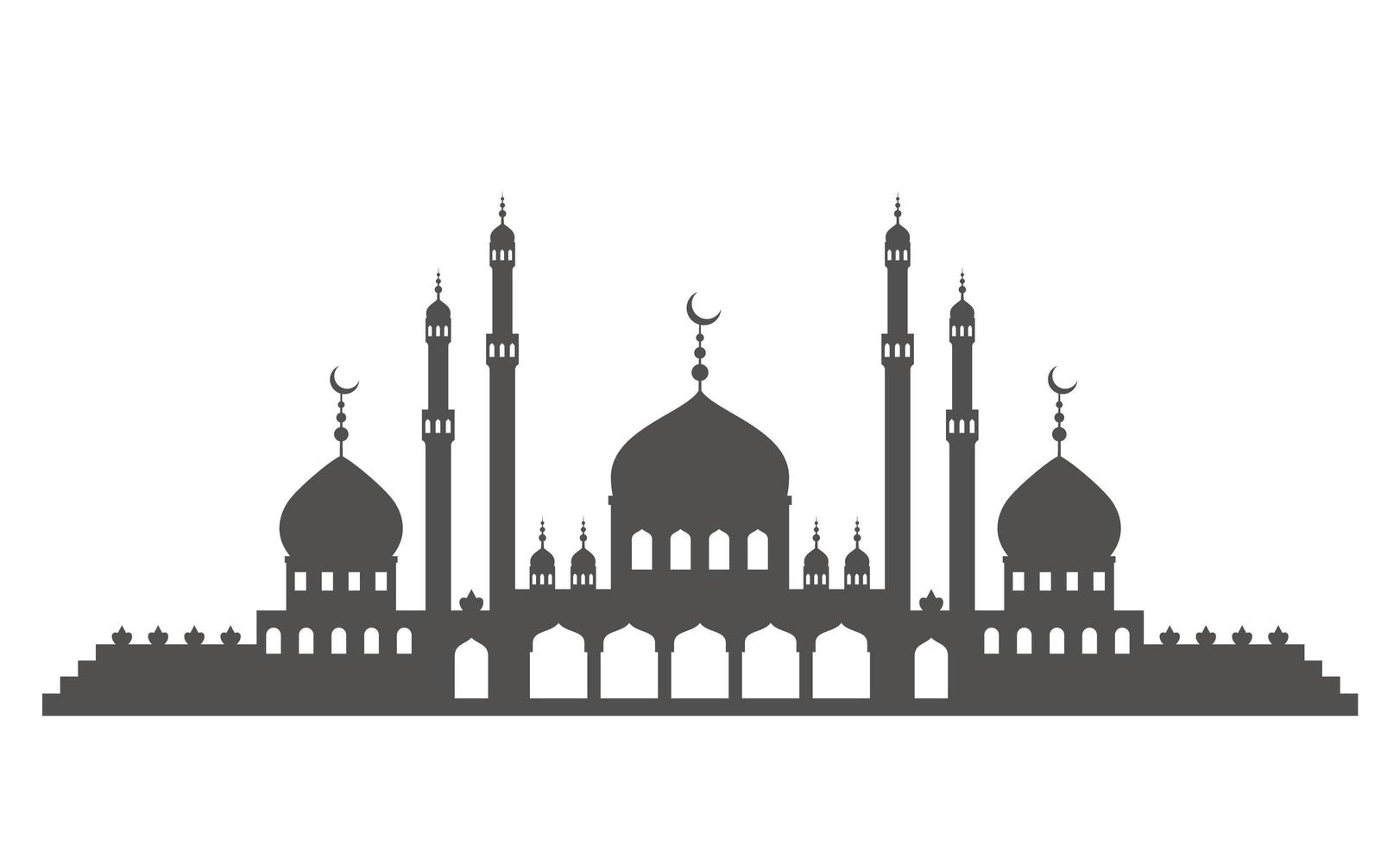 Islamic architecture silhouette. Mosque with minarets on skyline. Istanbul cityscape isolated on white background. vector