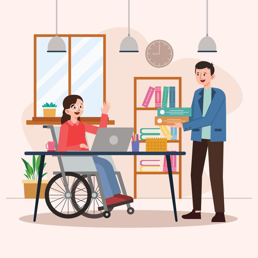 personas con discapacidad en un espacio de trabajo inclusivo vector