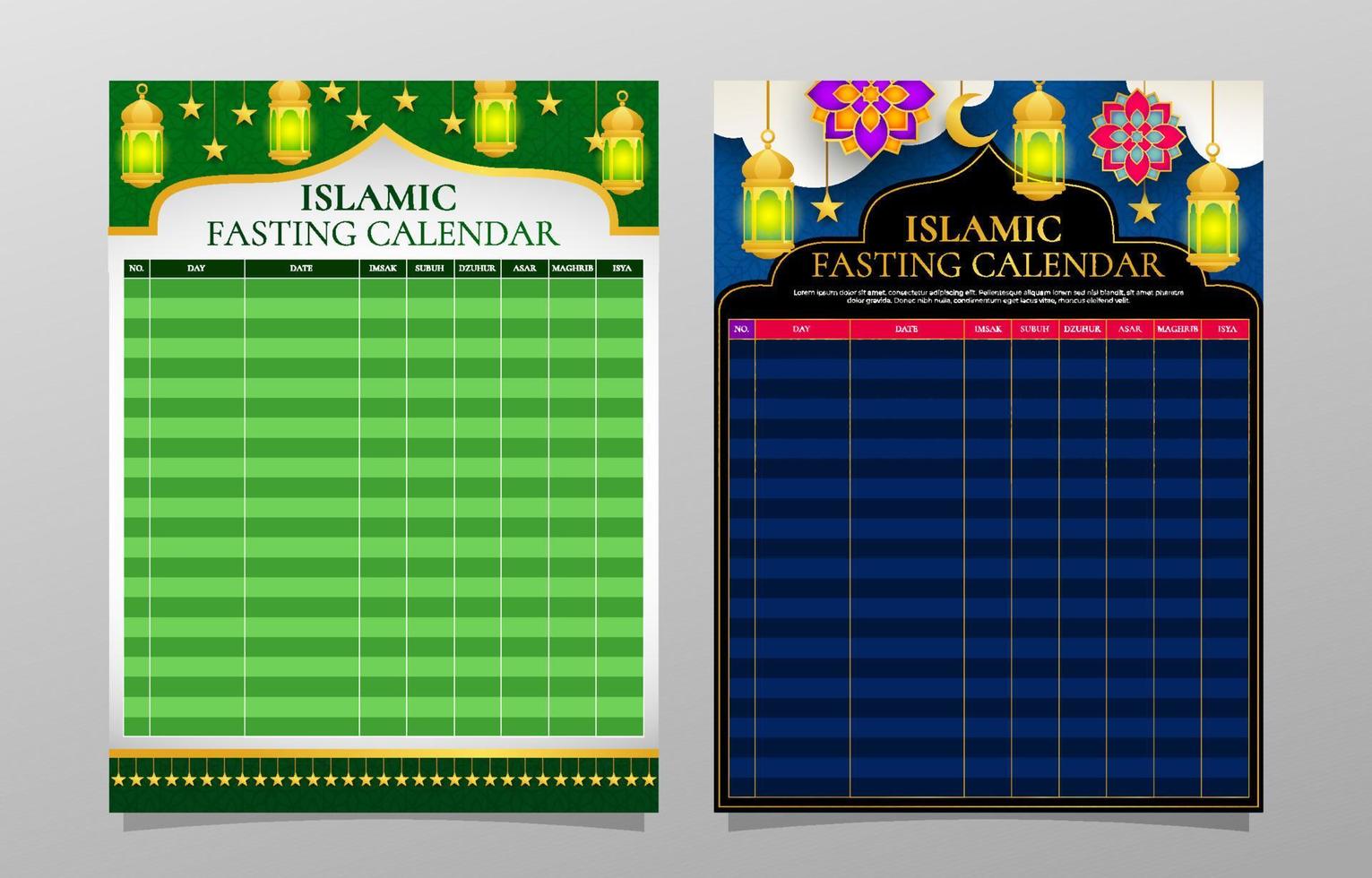 Fasting Month Calendar Template vector