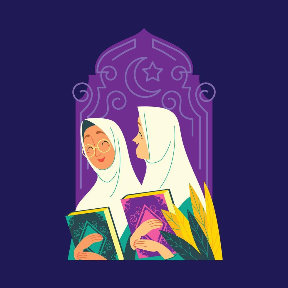 Two Santries Walking to Mosque to Read Quran vector