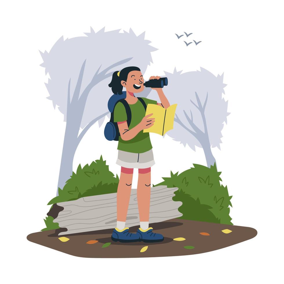 Woman Witching Bird at Forest vector