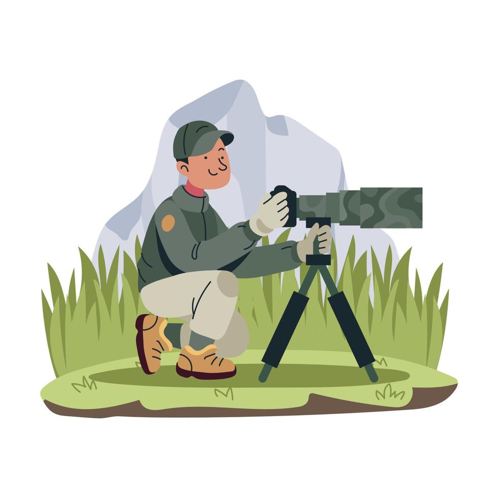 A Wildlife Photographer Hunting on Wild vector