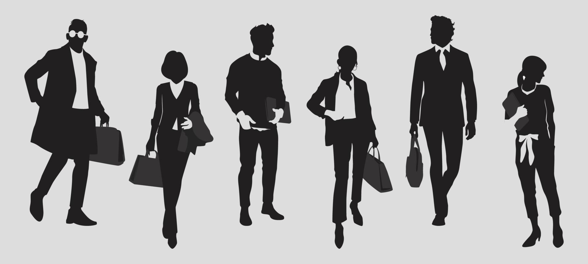 Business Man and Woman with Stuff on Their Hands Silhouettes vector