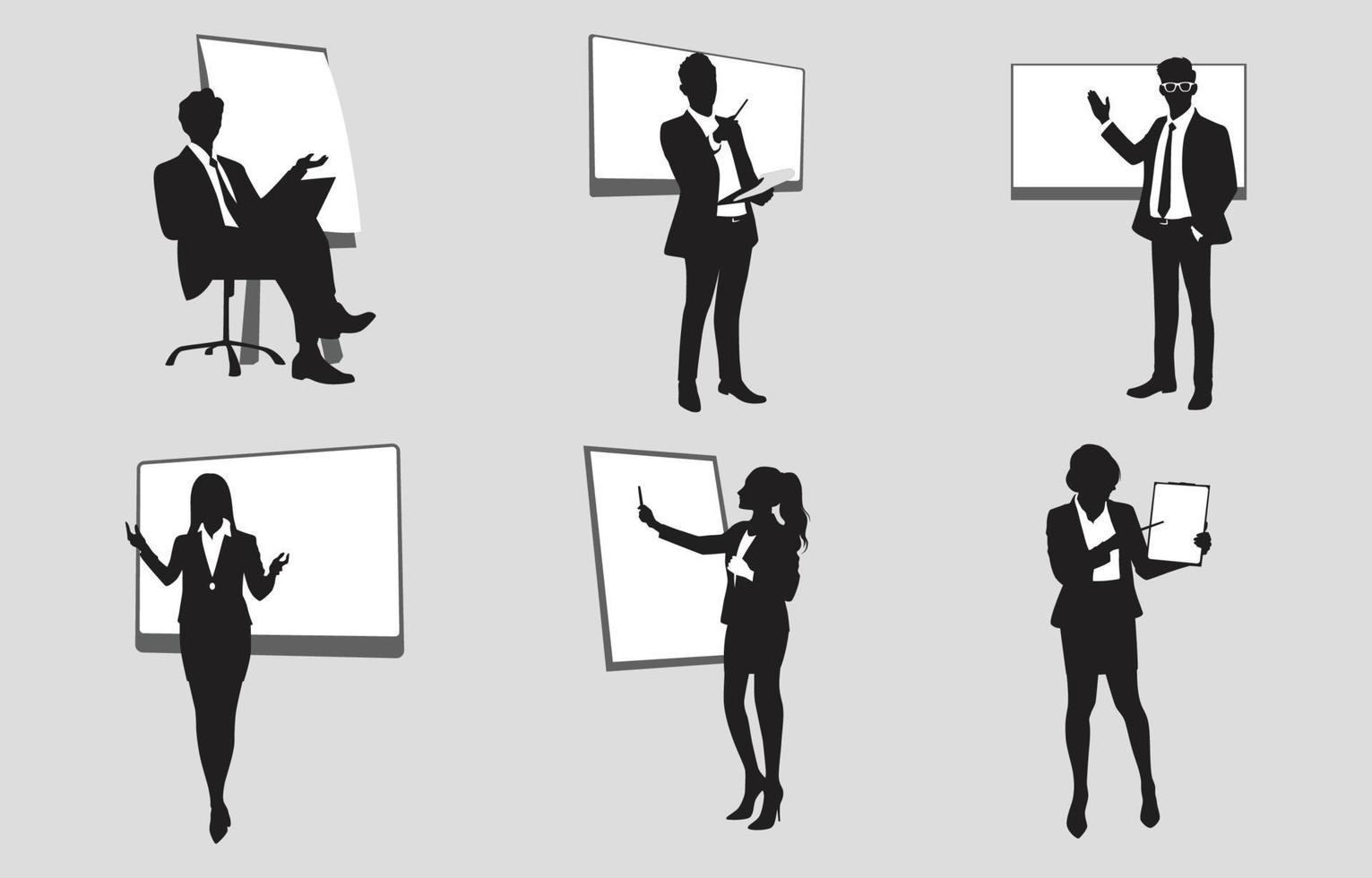 Presentation Business Man and Woman Silhouettes vector