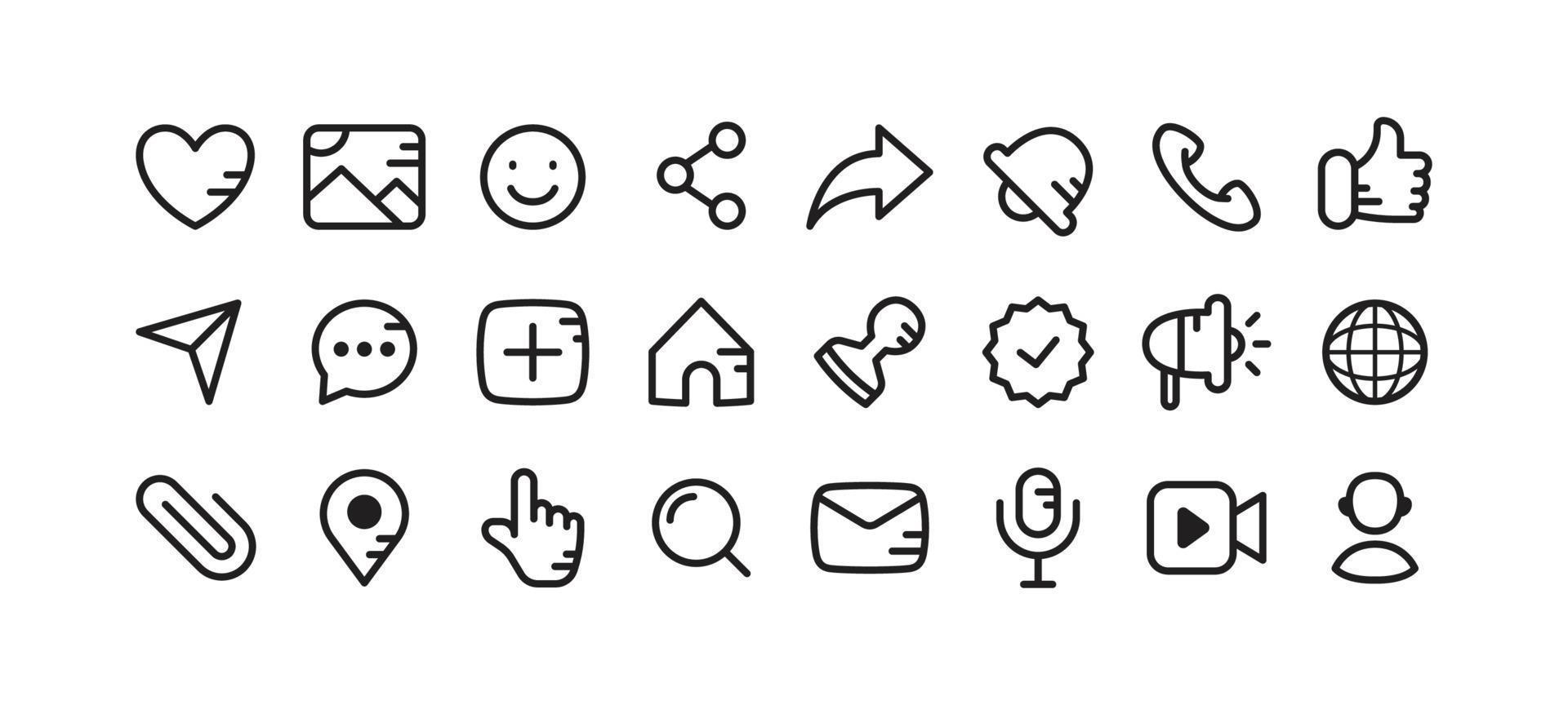 Cute Action and Reaction Social media Icon Set with Outline Style vector